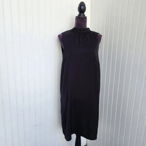 H&M Dress Women's Black Shift Mock Tie Bow Neck Sheath Sleeveless Tunic Sz M